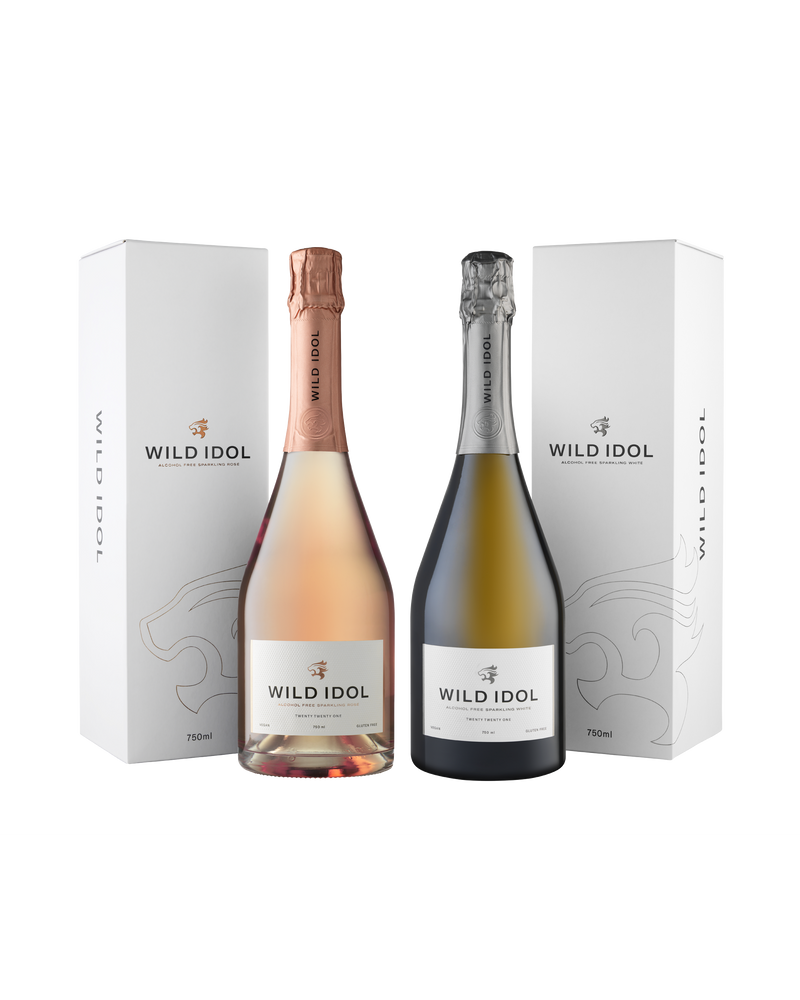 Non alcoholic gift ideas: bottles of Wild Idol alcohol free sparkling rosé & white wine