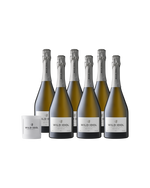 Six bottles of WILD IDOL Alcohol Free Sparkling White Wine, and a complimentary white candle