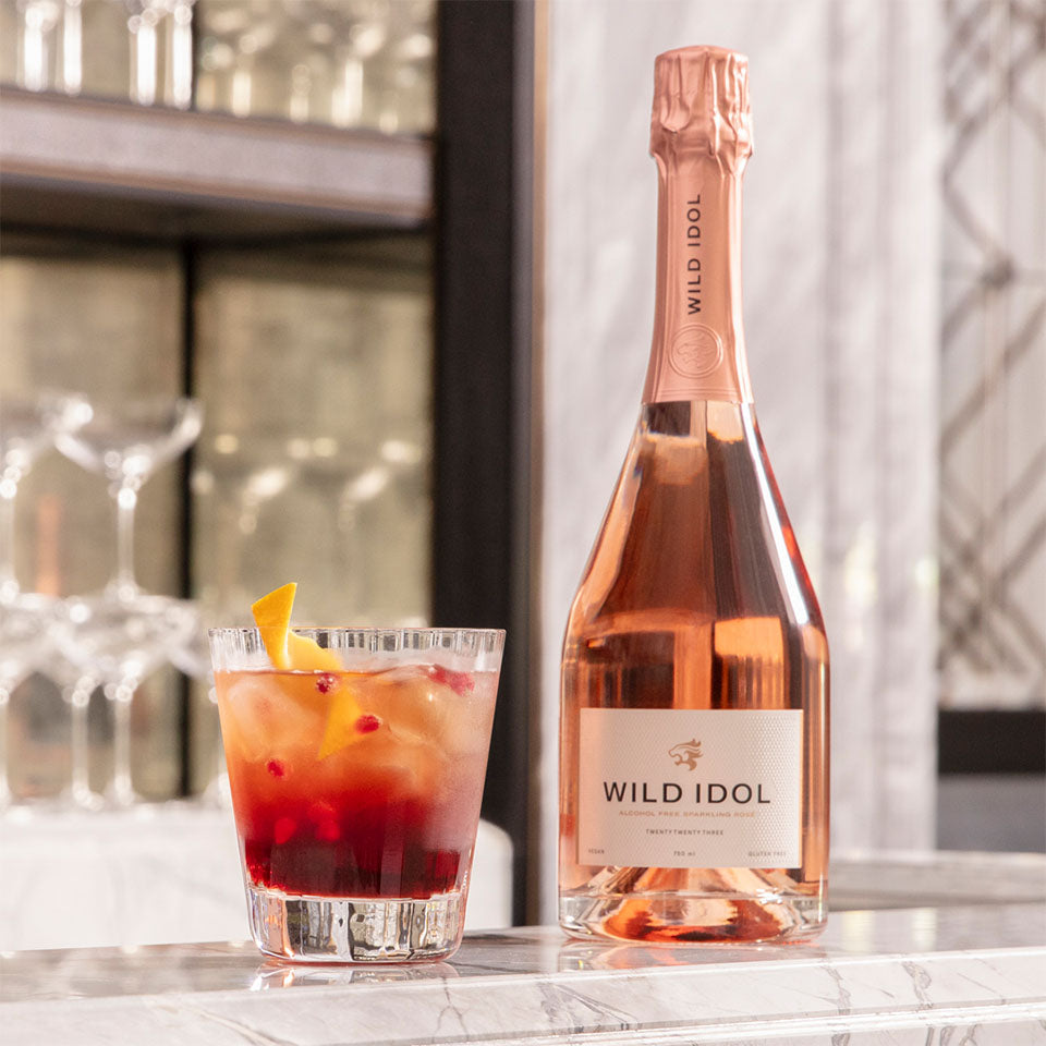 Wild Botivo Ruby cocktail, made with Wild Idol alcohol free sparkling White wine